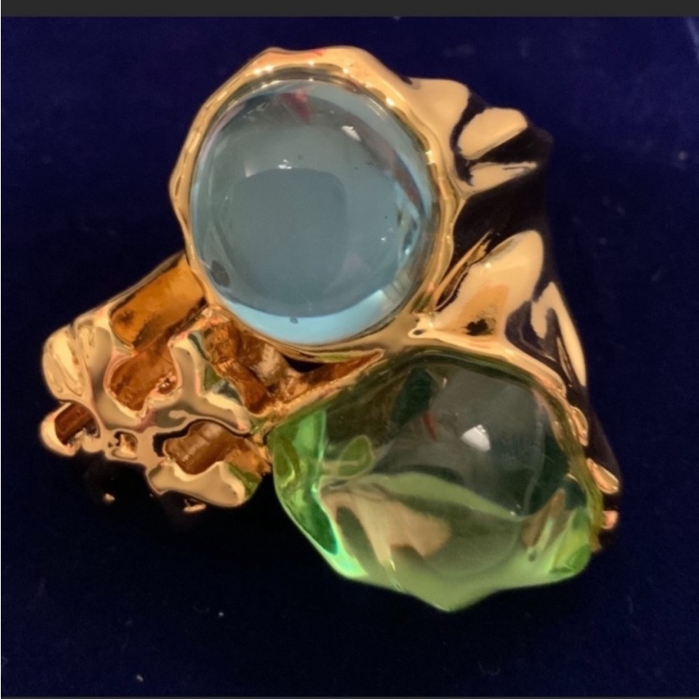 Tory Burch Roxanne clear blue and green stones Ring - Picture 1 of 6